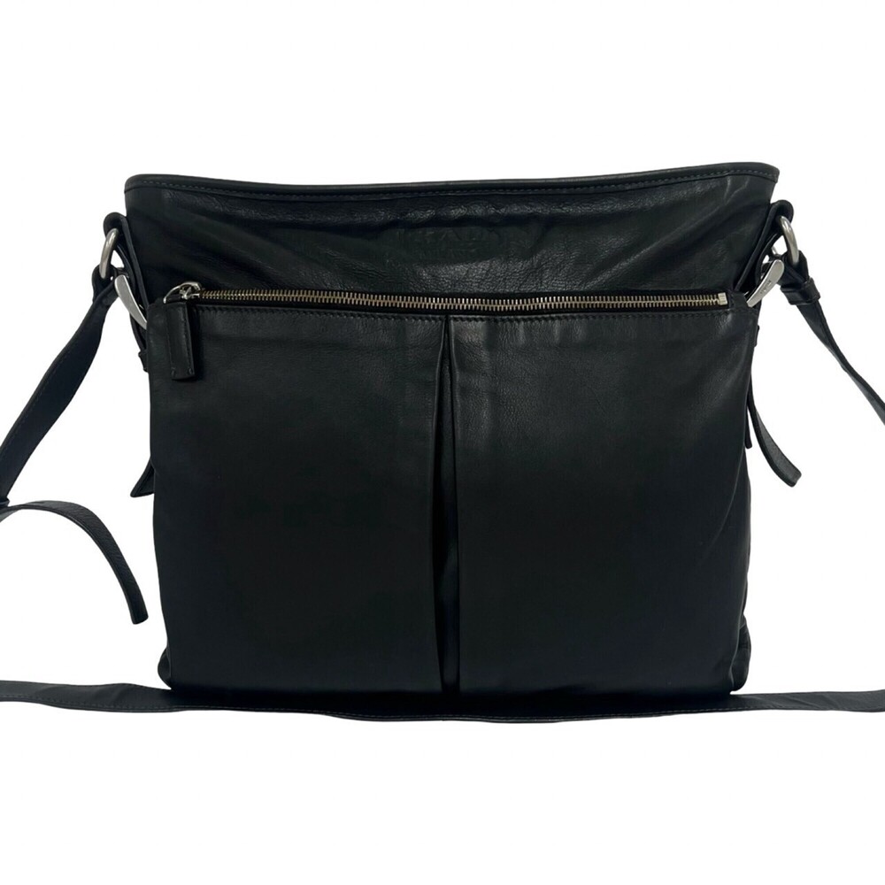 PRADA logo embossed leather one-shoulder bag, tote body black, 55529